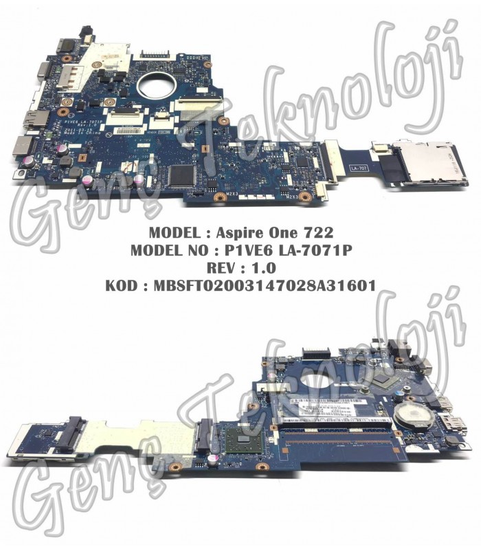 Acer Aspire One 722 Anakart - P1VE6 LA-7071P Anakart