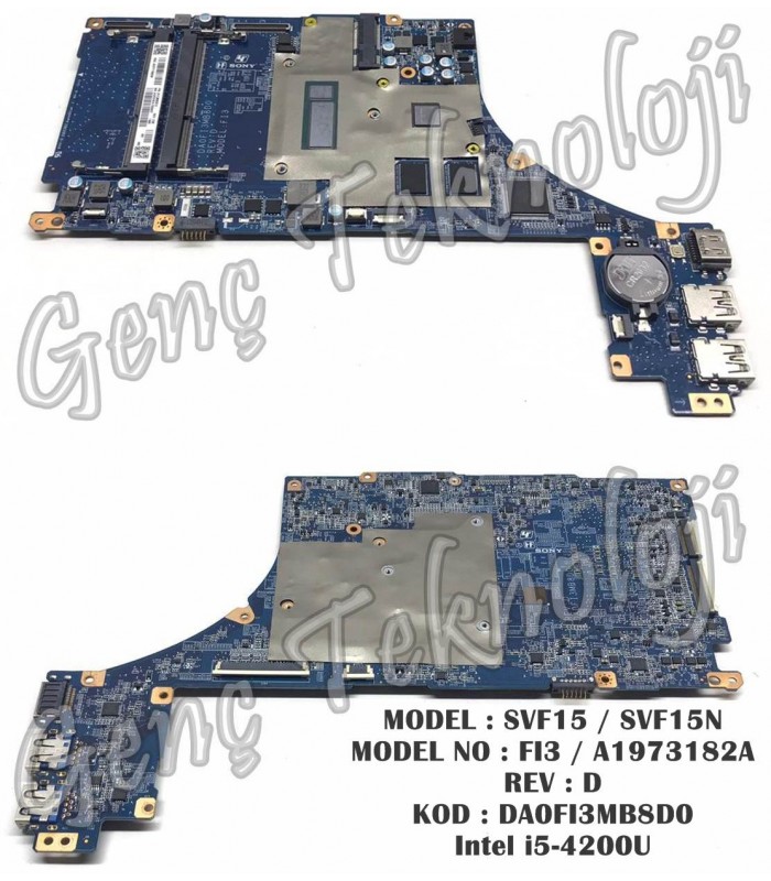 Sony SVF15 SVF15N Anakart - FI3 A1973182A DA0FI3MB8D0 Anakart